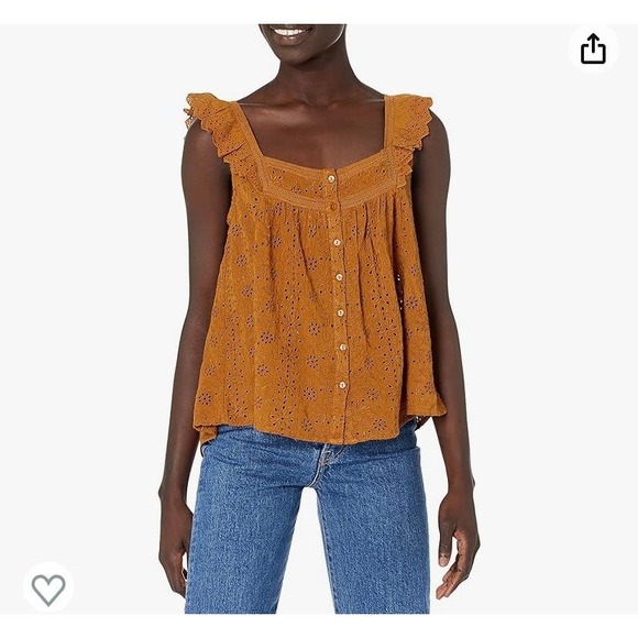 Lucky Brand Tops - Lucky Brand Sleeveless Button Up Eyelet Flutter Sleeve Tank Top Small